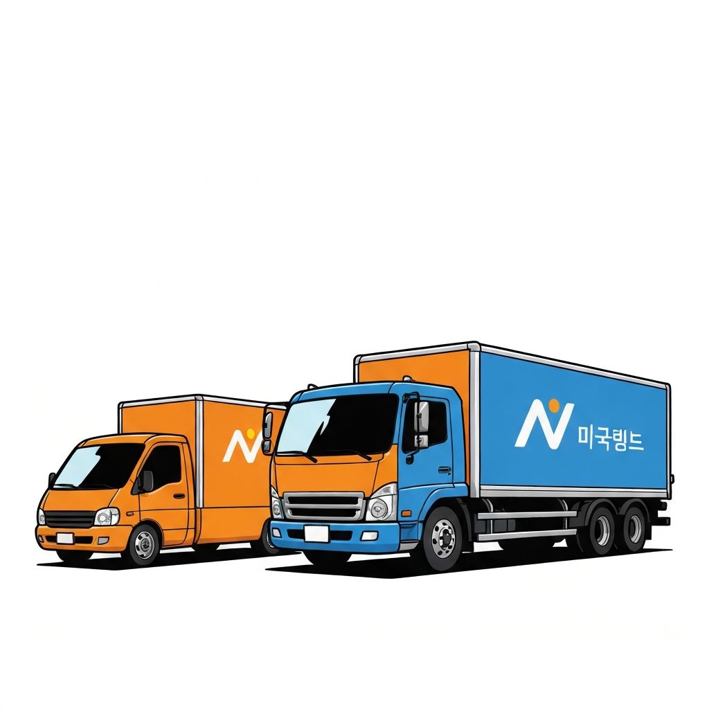 이사왕 차량 보유 현황 - 다양한 크기의 이사 트럭 만화 일러스트